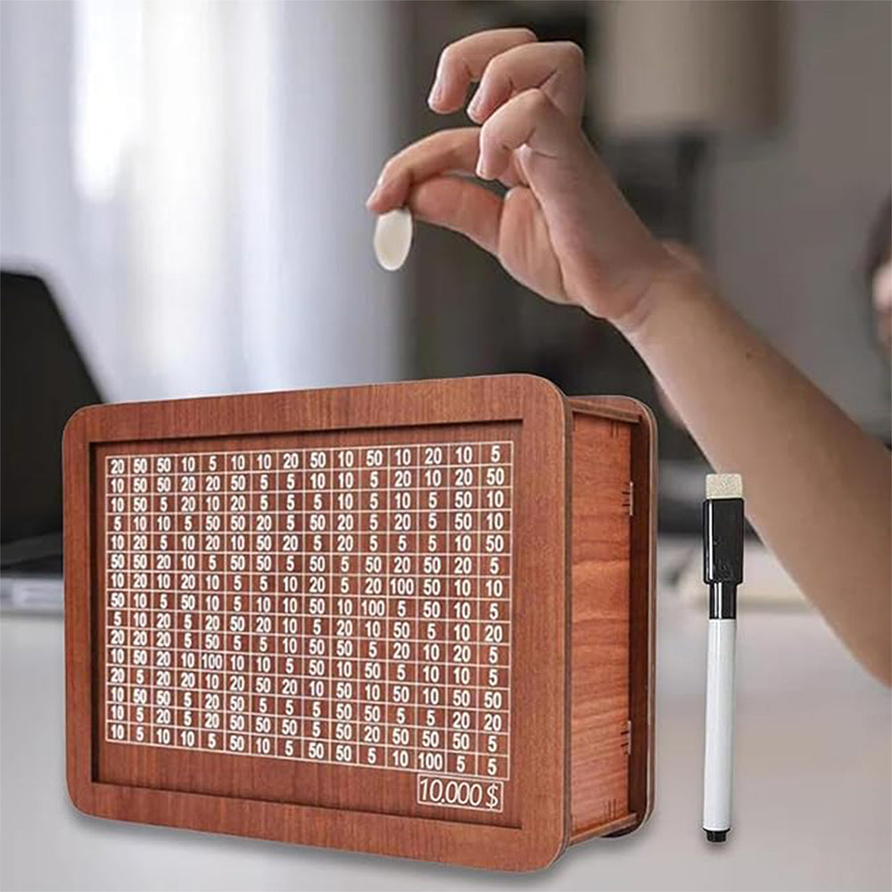Cash Vault Wooden Saving Box for Cash with Counting Target 10,000 USD