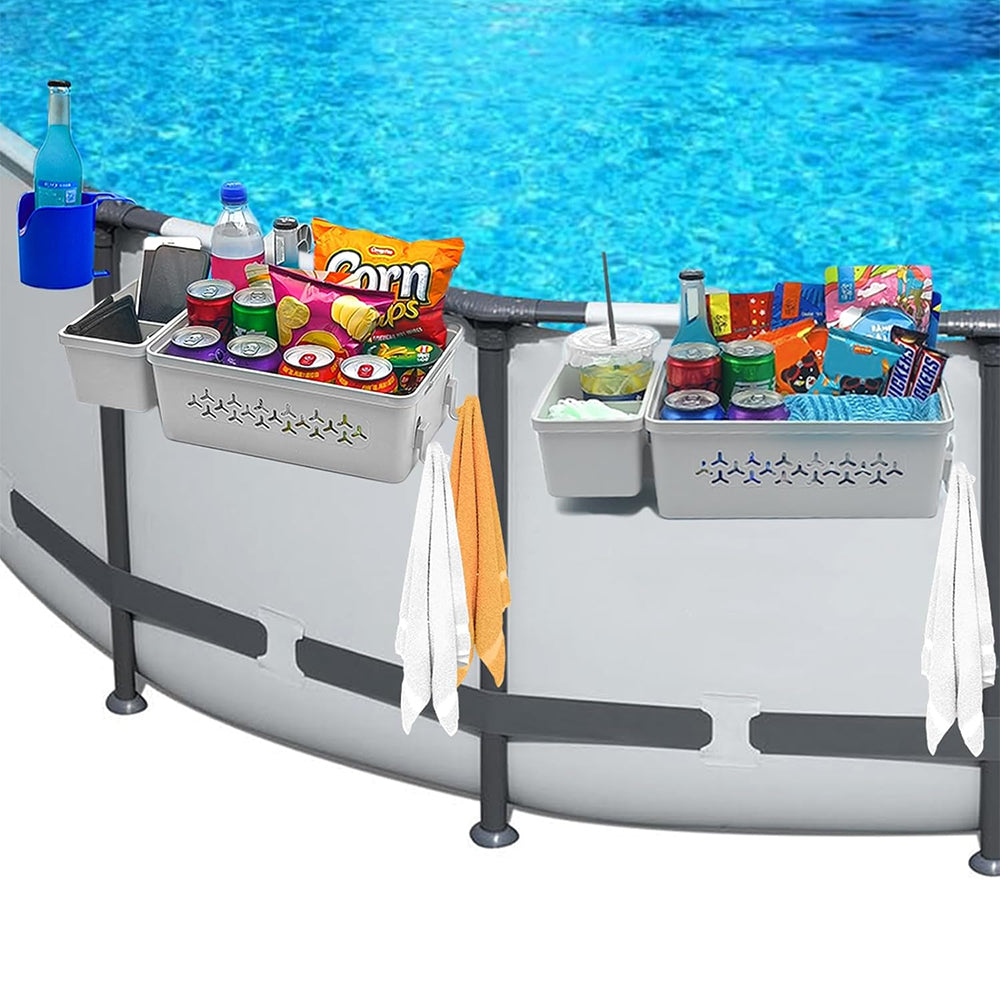 Poolside Storage Basket with Cup Holder Hanging Removable Organizer Grey