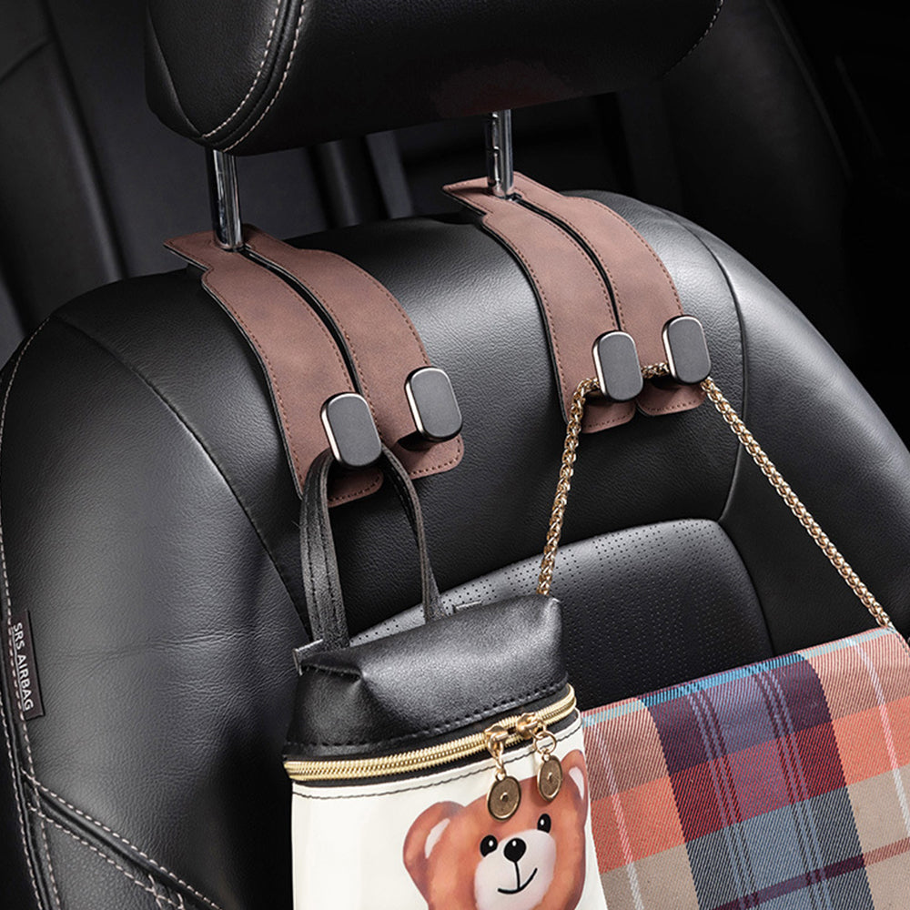 2Pcs Car Back Seat Hooks Headrest Storage Hanging Hook Bag Hanger Holder Brown