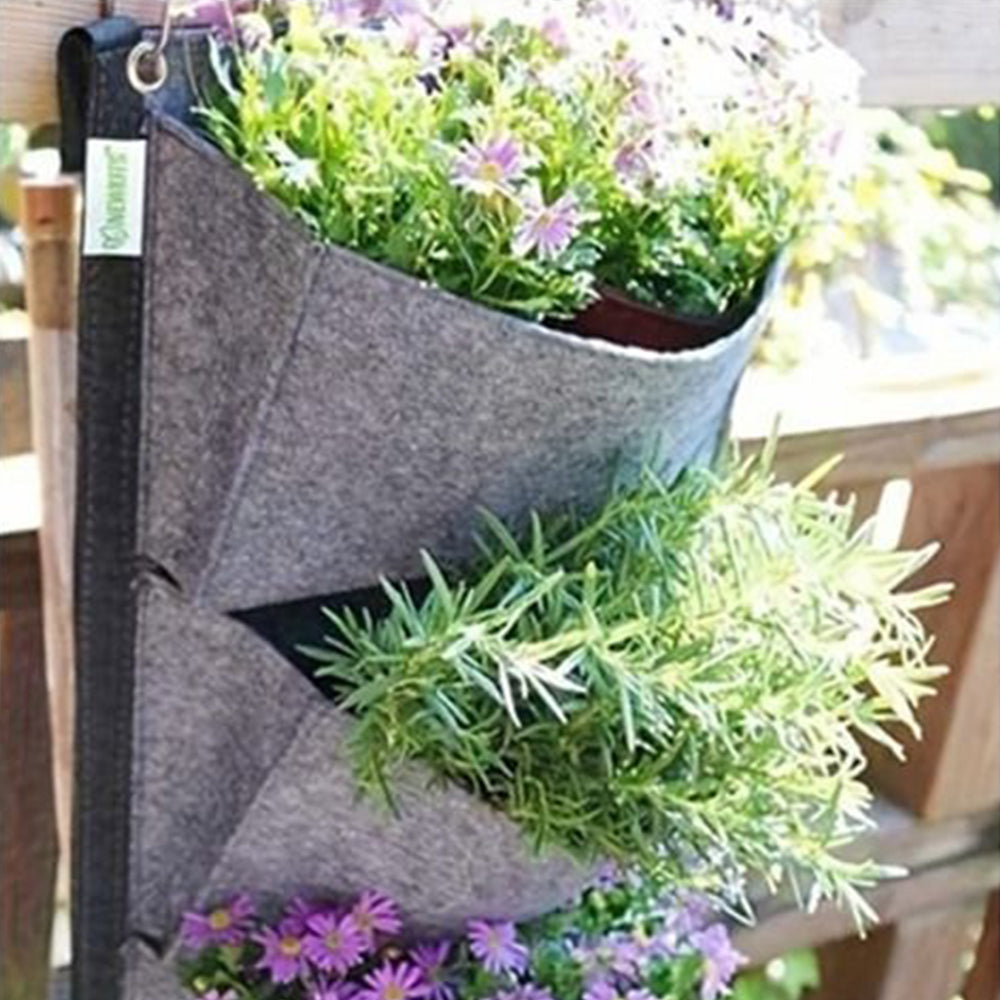 6 Pockets Vertical Wall Hanging Planting Bag Flower Grow Pouch for Garden Grey
