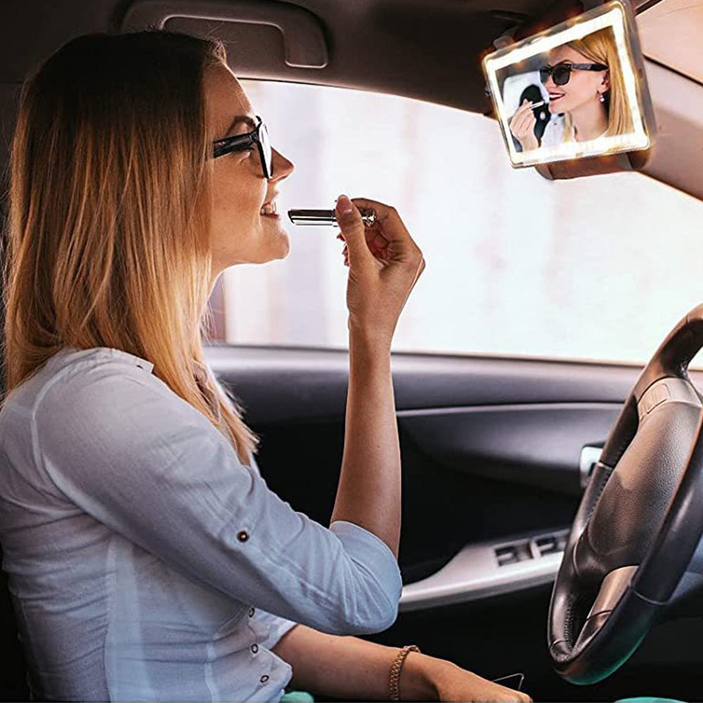 Car Sun Visor LED Vanity Mirror with 3 Light Modes Dimmable Touch Screen Black