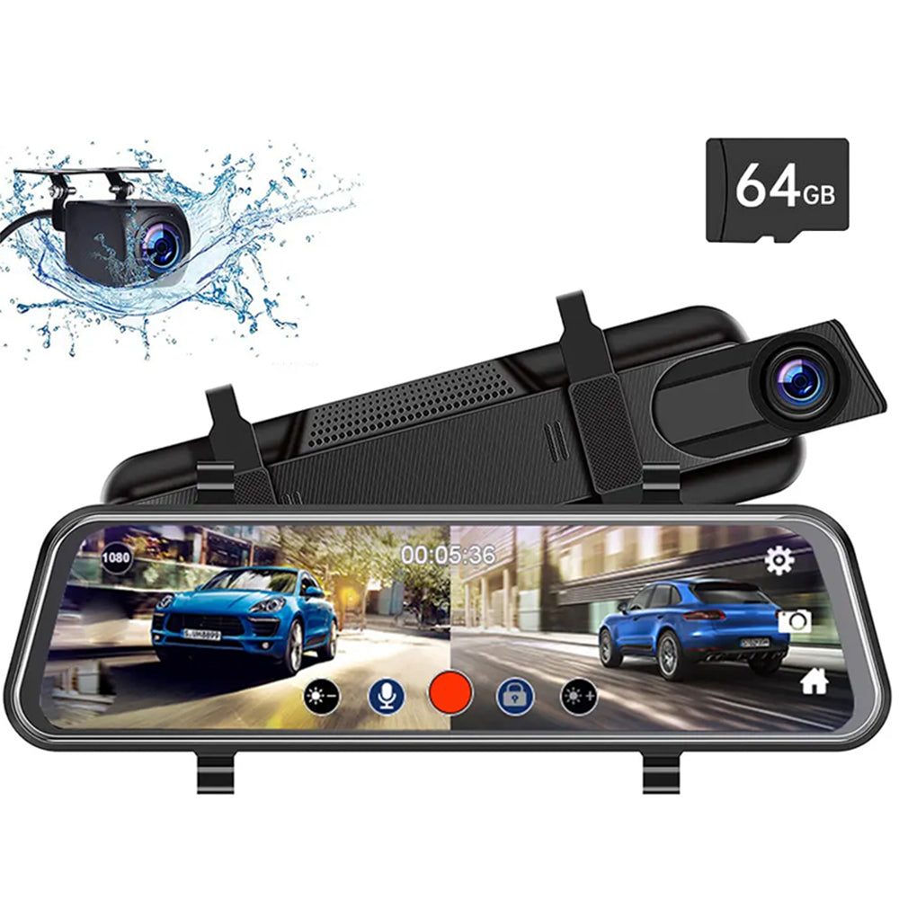 1080P Dash Camera 10 Inch Front Rear View Cam Car DVR Recorder with 64G Card