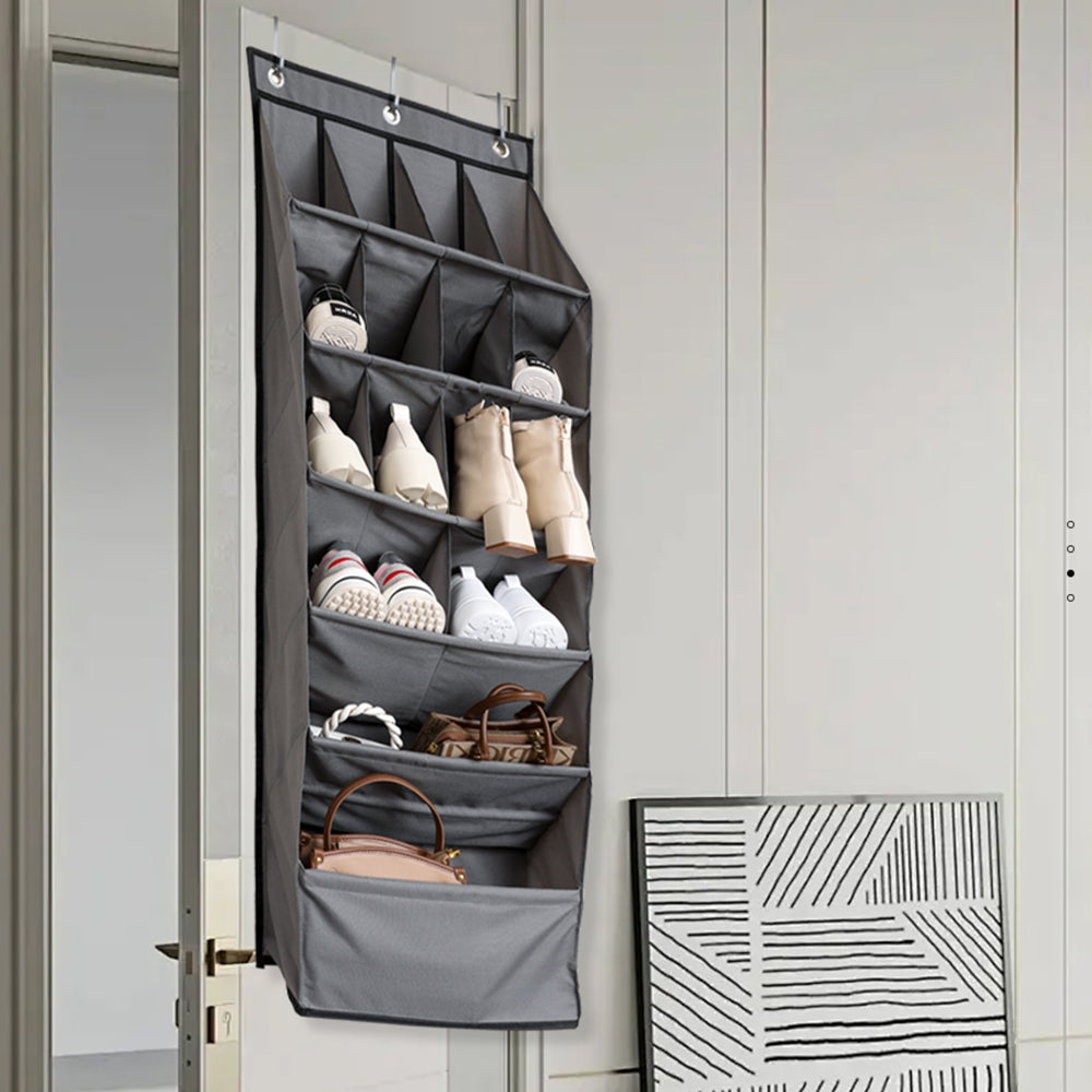 16 Grids Over The Door Shoe Organizer Holder Hanging Shoe Shelf Rack Grey