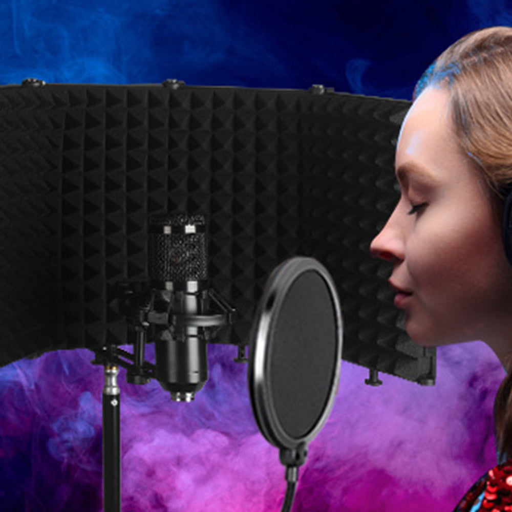 5 Panel Microphone Isolation Shield Acoustic Sound Shield Absorbing Foams
