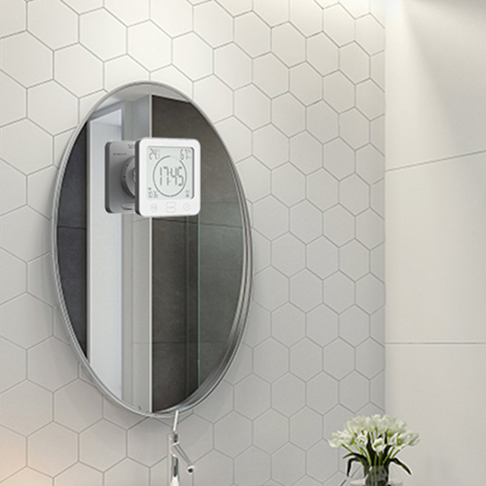 Water-Resistant Digital Bathroom Clock Timer Alarm Temperature Humidity White