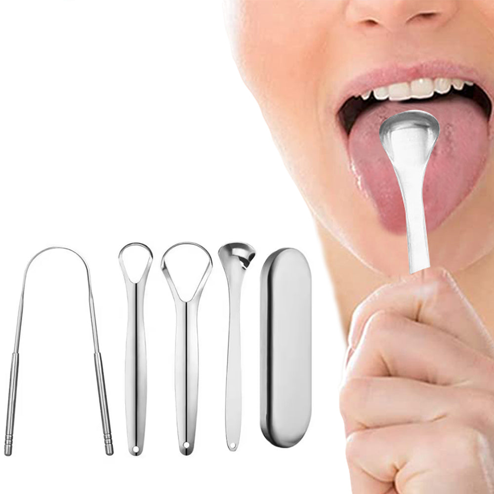 4Pcs Set Tongue Scraper with Storage Case for Oral Hygiene