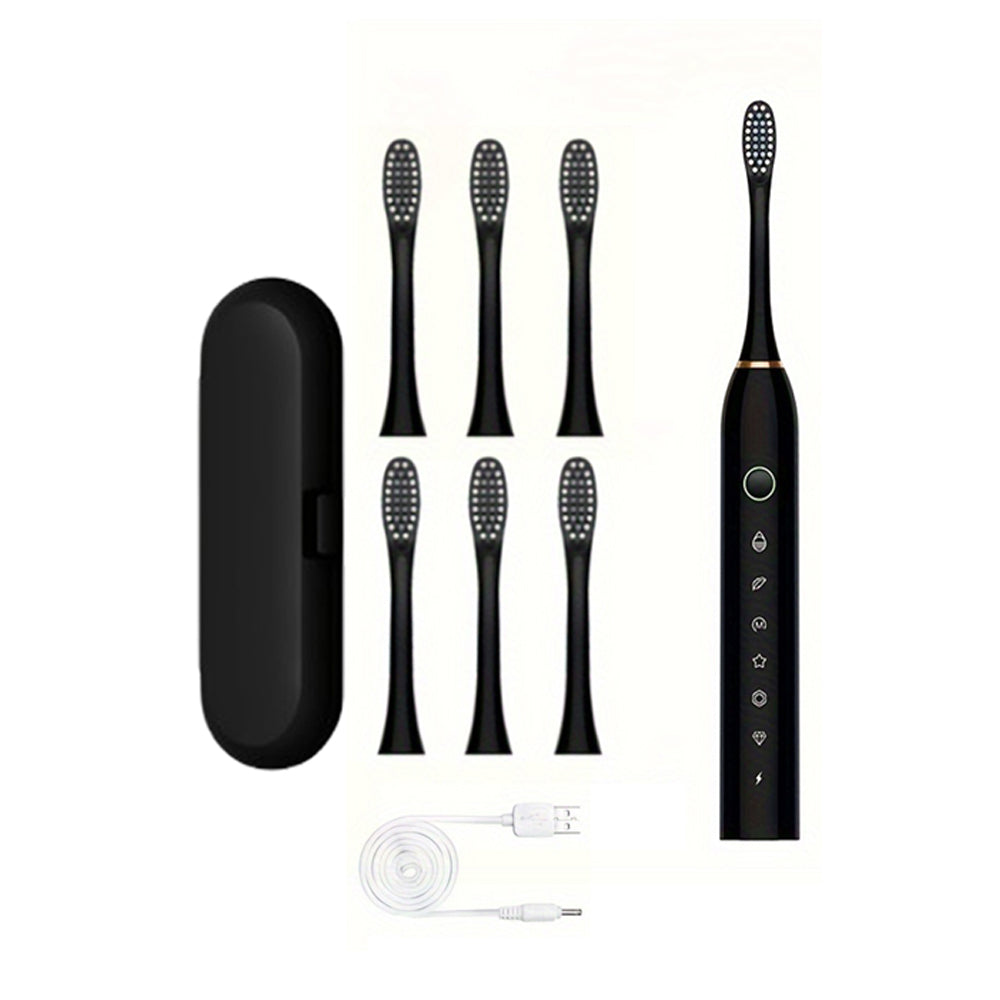 Electric Sonic Toothbrush Kit for Travel Trip Rechargeable 6-Speed Toothbrush with 8 Heads