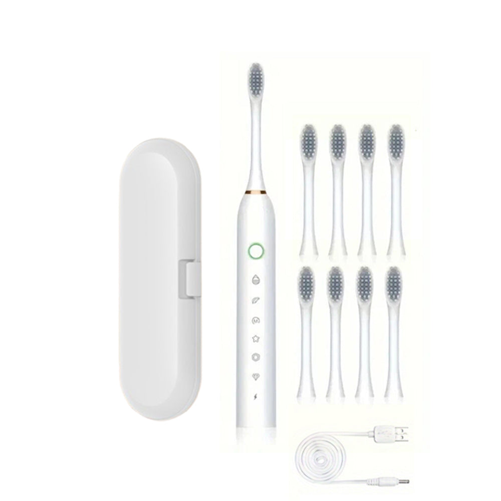 Electric Sonic Toothbrush Kit for Travel Trip Rechargeable 6-Speed Toothbrush with 8 Heads