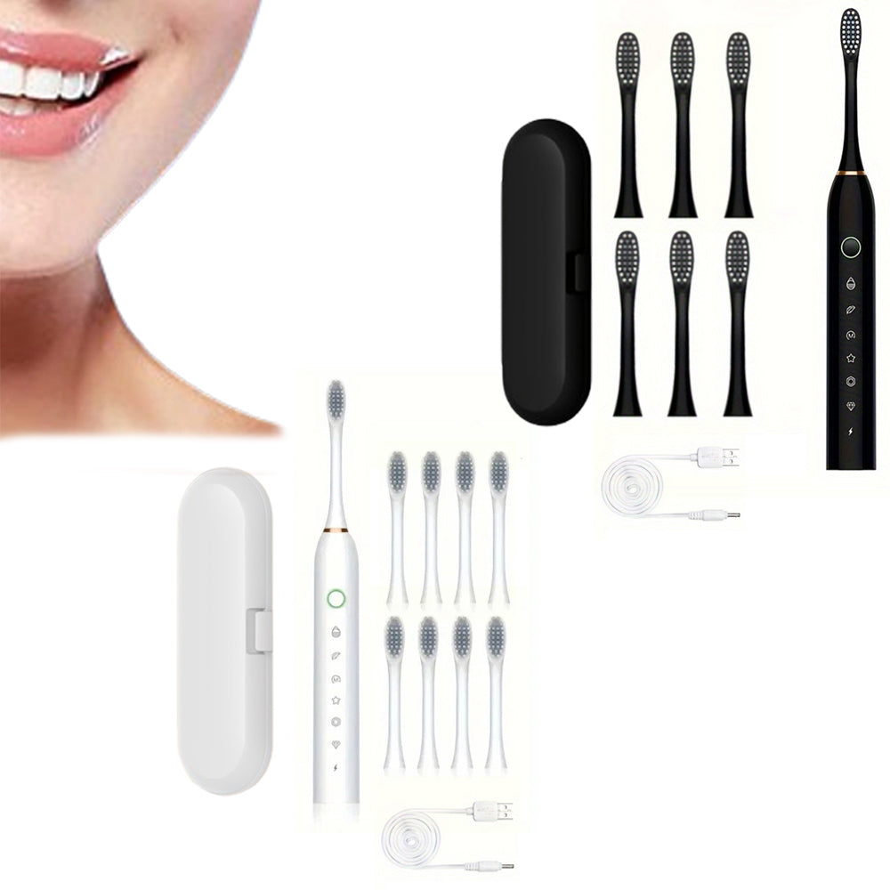 Electric Sonic Toothbrush Kit for Travel Trip Rechargeable 6-Speed Toothbrush with 8 Heads
