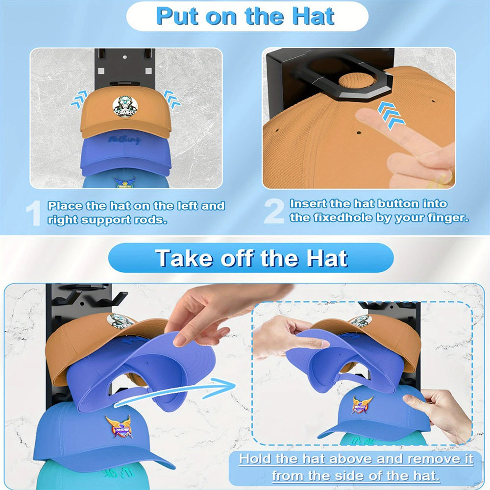 Multi-Tier Baseball Cap Organizer Wall Mounted Hat Storage Rack Display Holder