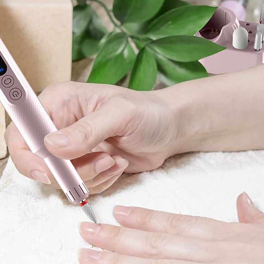 Electric Nail Drill Kit USB Rechargeable Manicure Polishing Tool - Pink