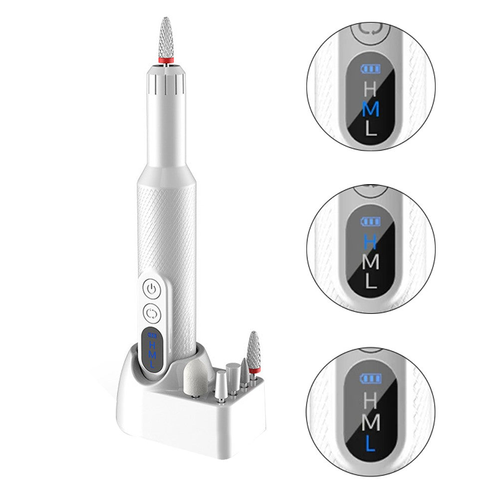 Electric Nail Drill Kit USB Rechargeable Manicure Polishing Tool - White