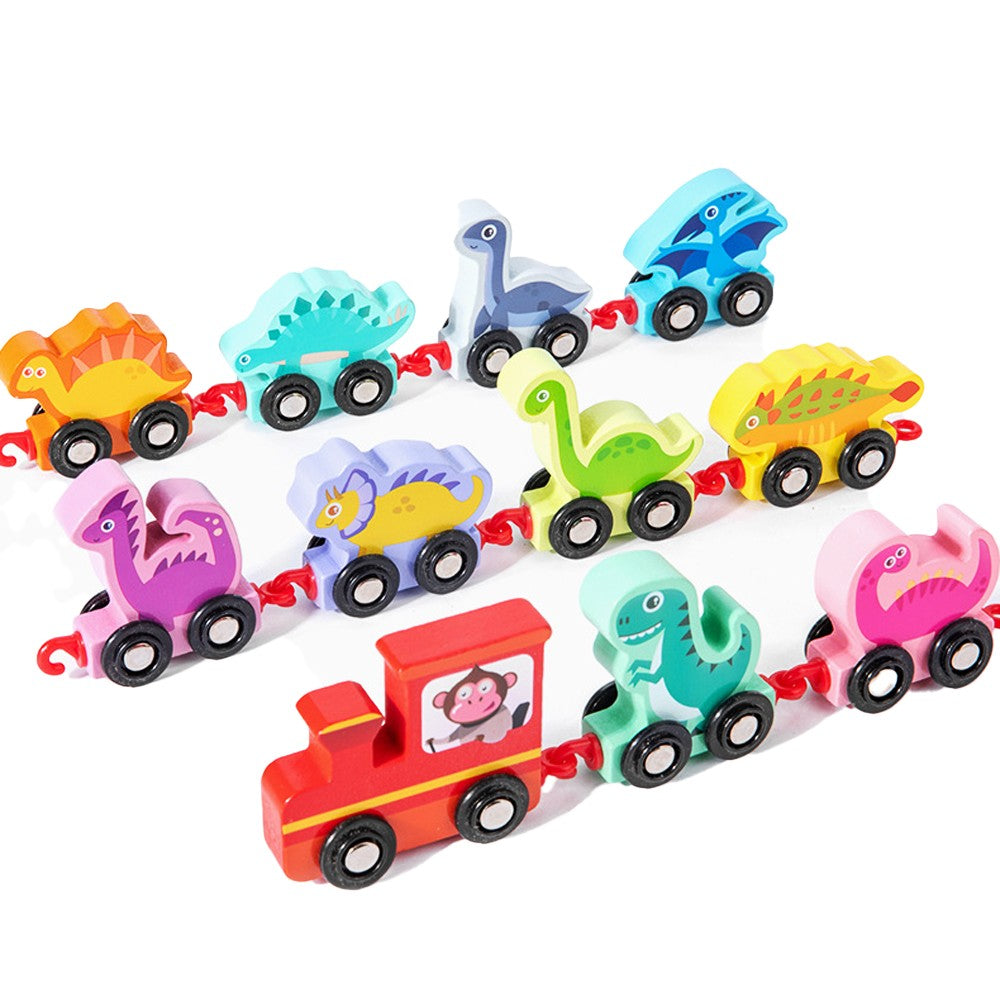 11-Piece Wooden Dinosaur Train Toy Set Toddler Montessori Educational Toy