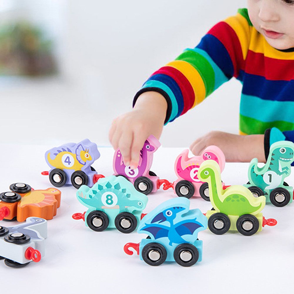 11-Piece Wooden Dinosaur Train Toy Set Toddler Montessori Educational Toy