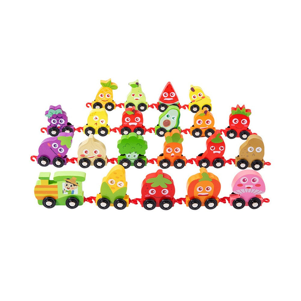 21-Piece Wooden Fruit Vegetable Train Toy Set Toddler Montessori Educational Toy
