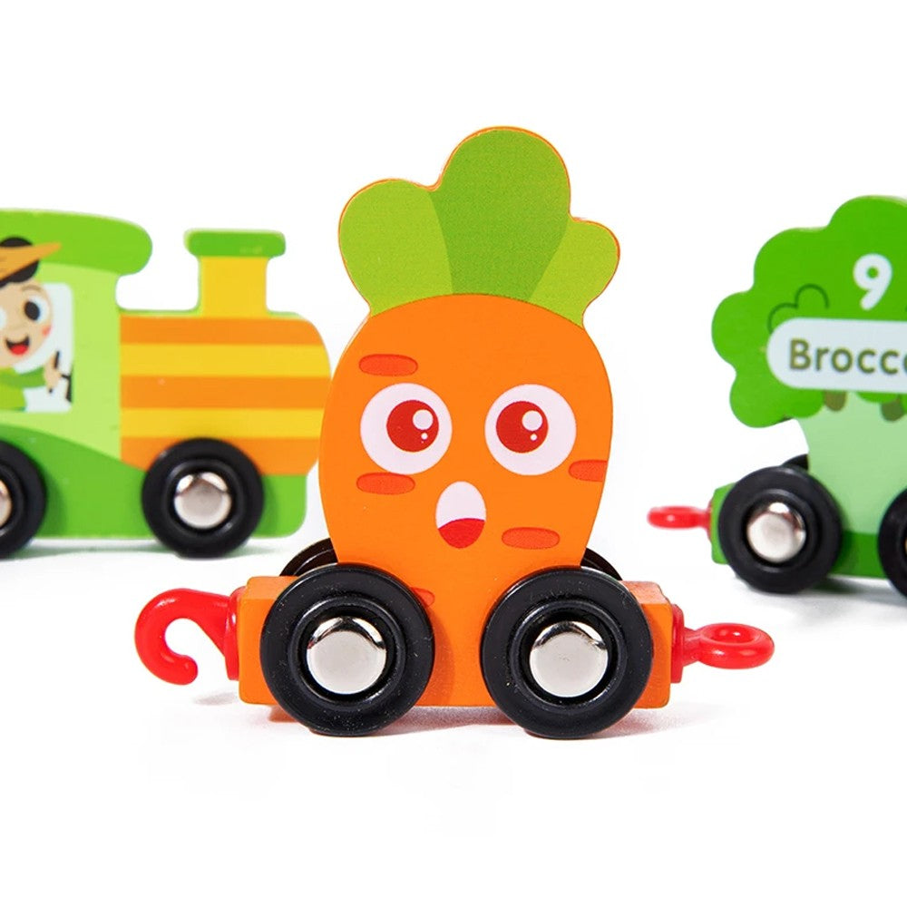 21-Piece Wooden Fruit Vegetable Train Toy Set Toddler Montessori Educational Toy