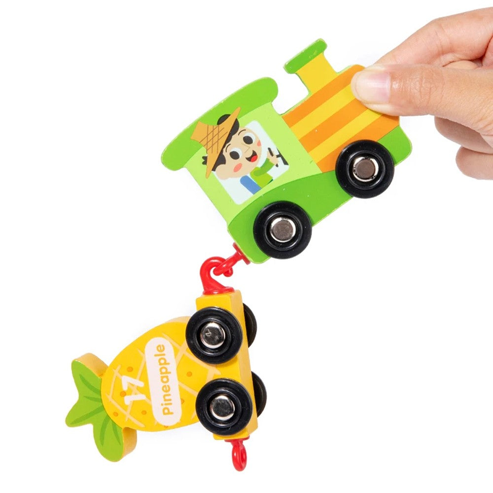 21-Piece Wooden Fruit Vegetable Train Toy Set Toddler Montessori Educational Toy