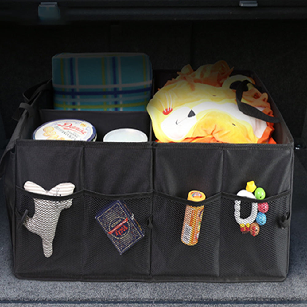 Foldable Car Trunk Organizer with Handles and 3 Compartments Black