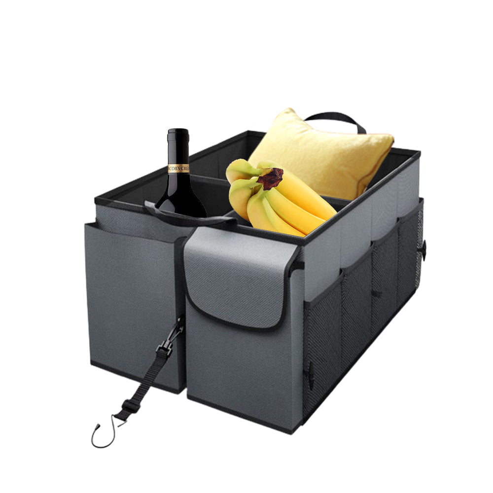 Foldable Car Trunk Organizer with Handles and 3 Compartments Grey