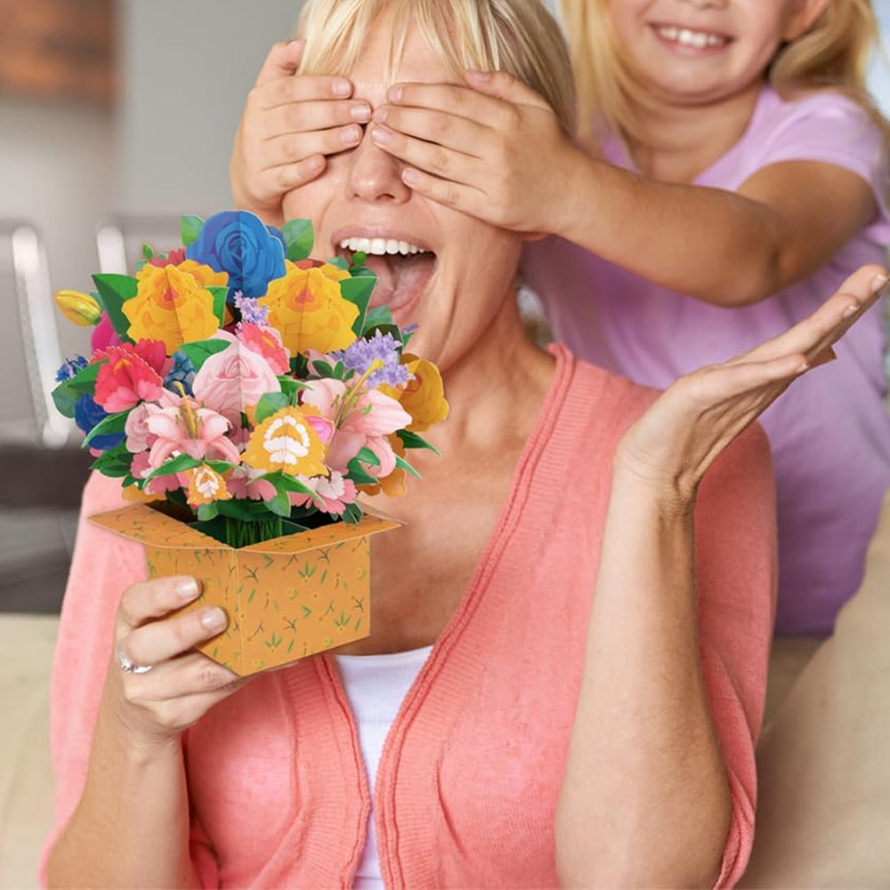 Pop-up Flower Bouquet Card Mother's Day 3D Blossom Paper Card Greeting Cards ST5