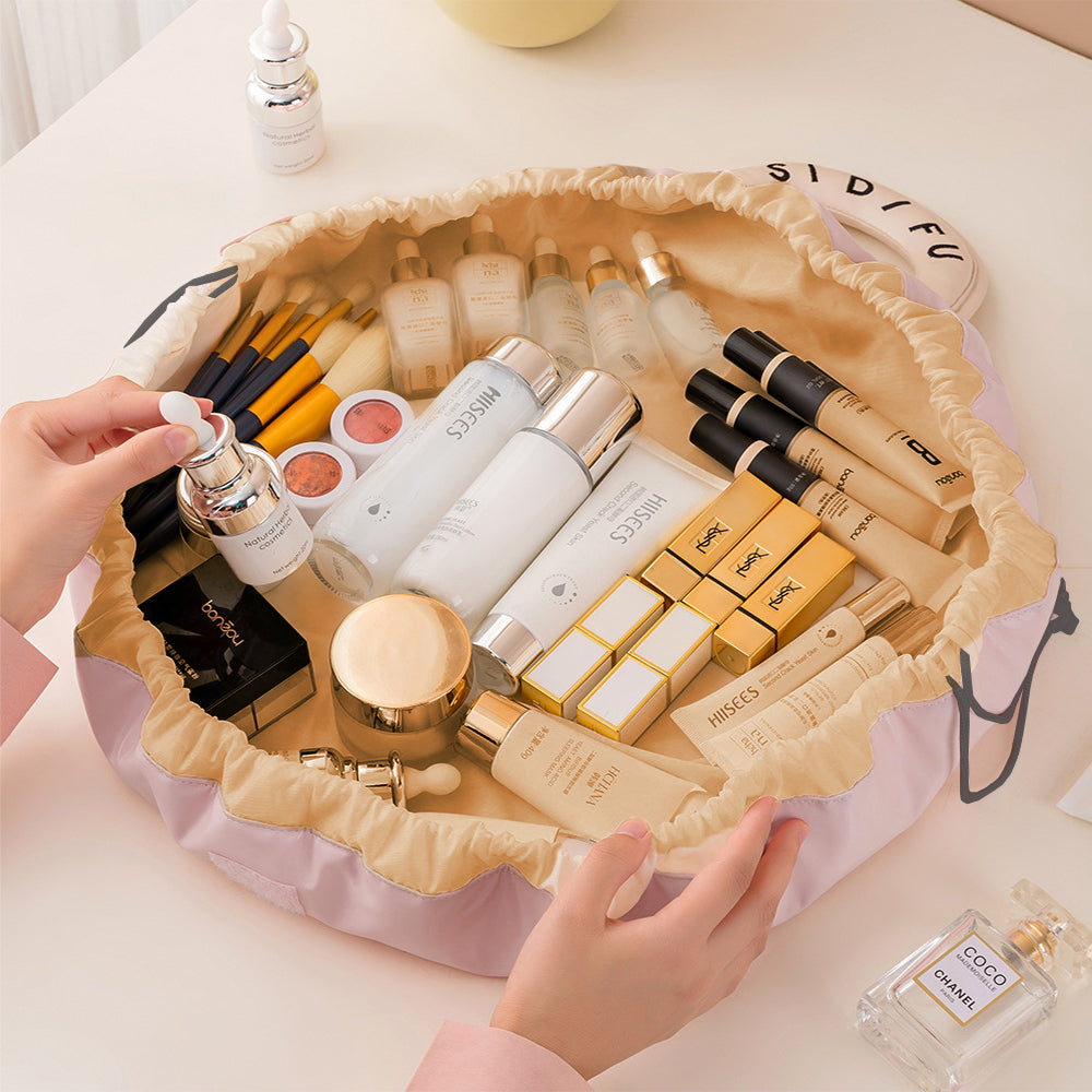 Large Barrel Drawstring Makeup Bag Travel Cosmetic Bag for Women Pink