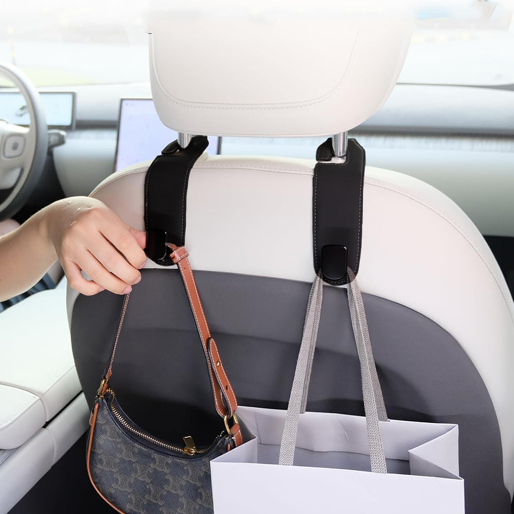 2Pcs Black Car Seat Headrest Hook Hidden Leather Car Seat Hanging Hook
