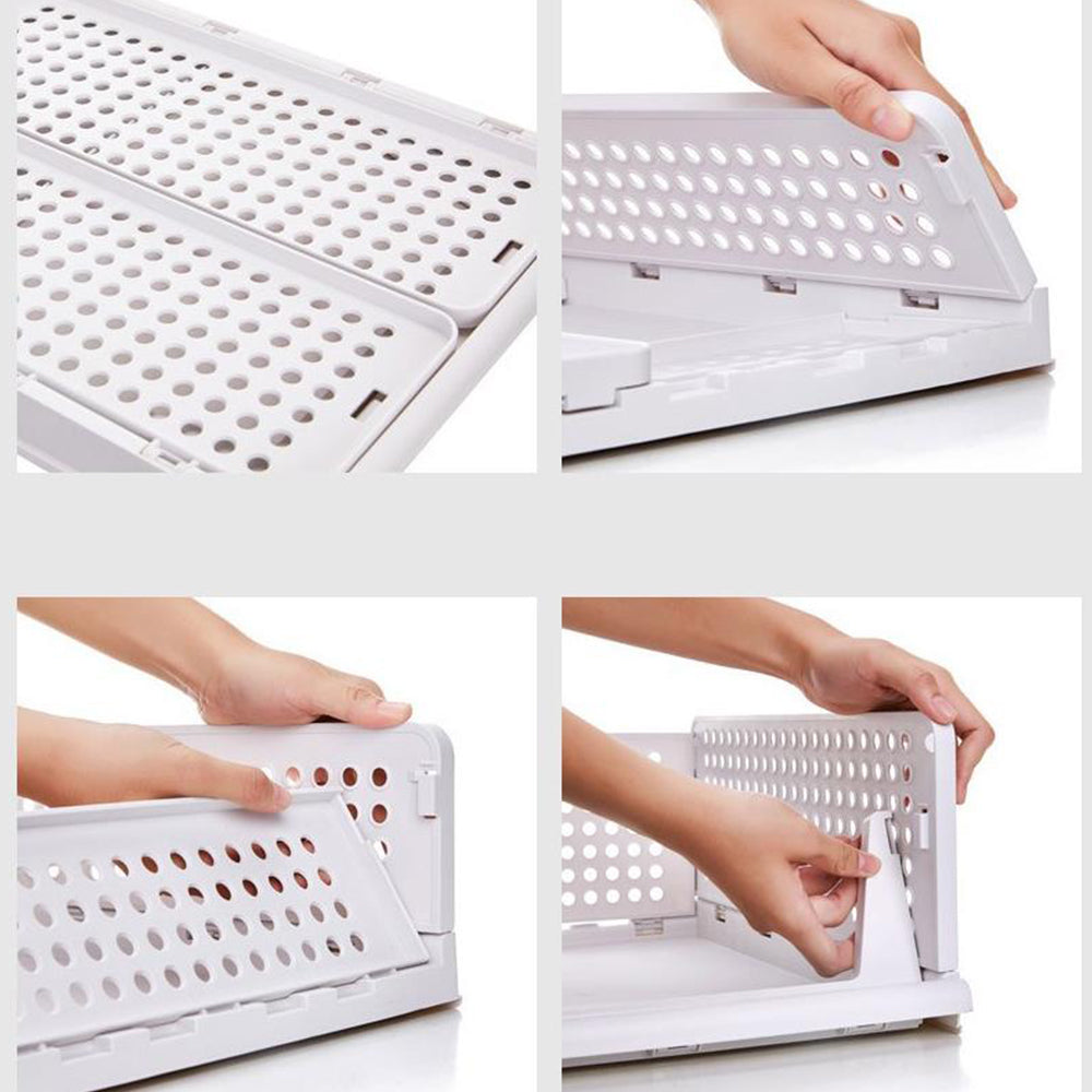 Stackable Plastic Storage Basket Foldable Closet Organizer Storage Drawer Shelf