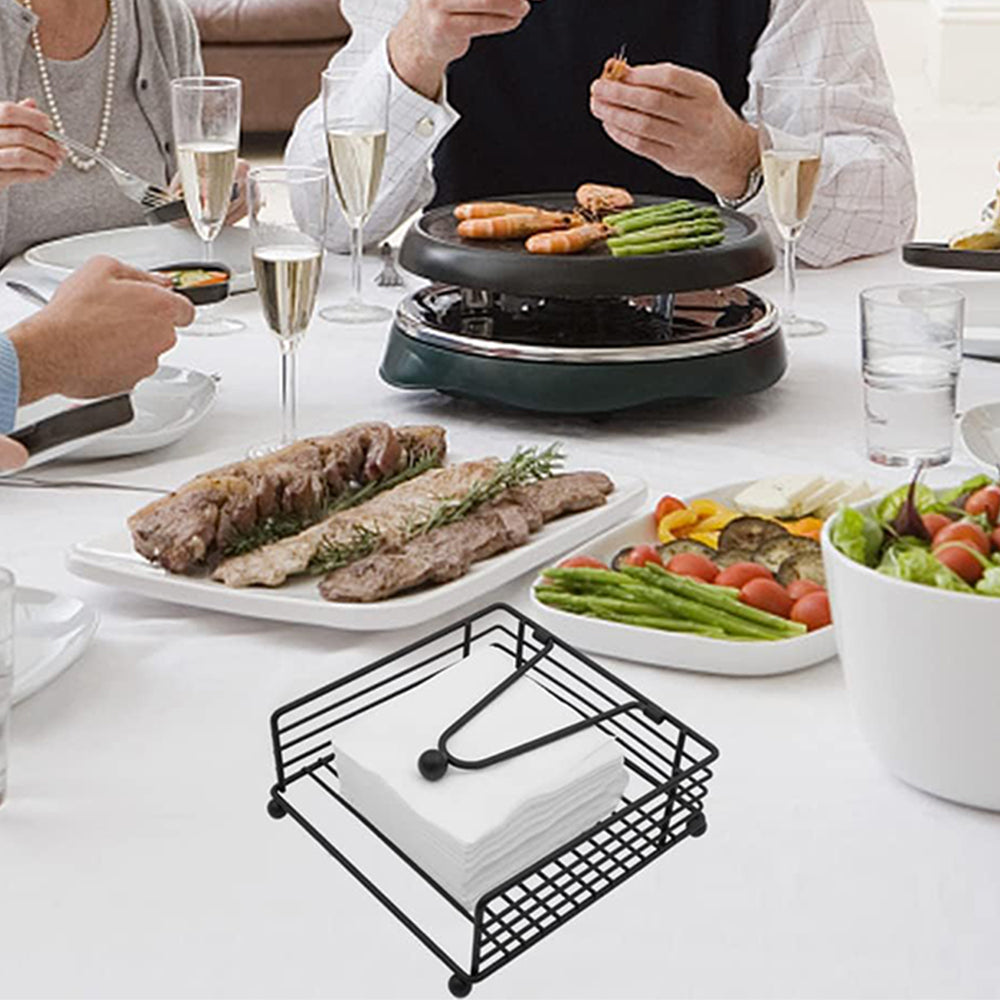 Metal Square Paper Napkin Holder Flat Napkin Dispenser with Weighted Arm