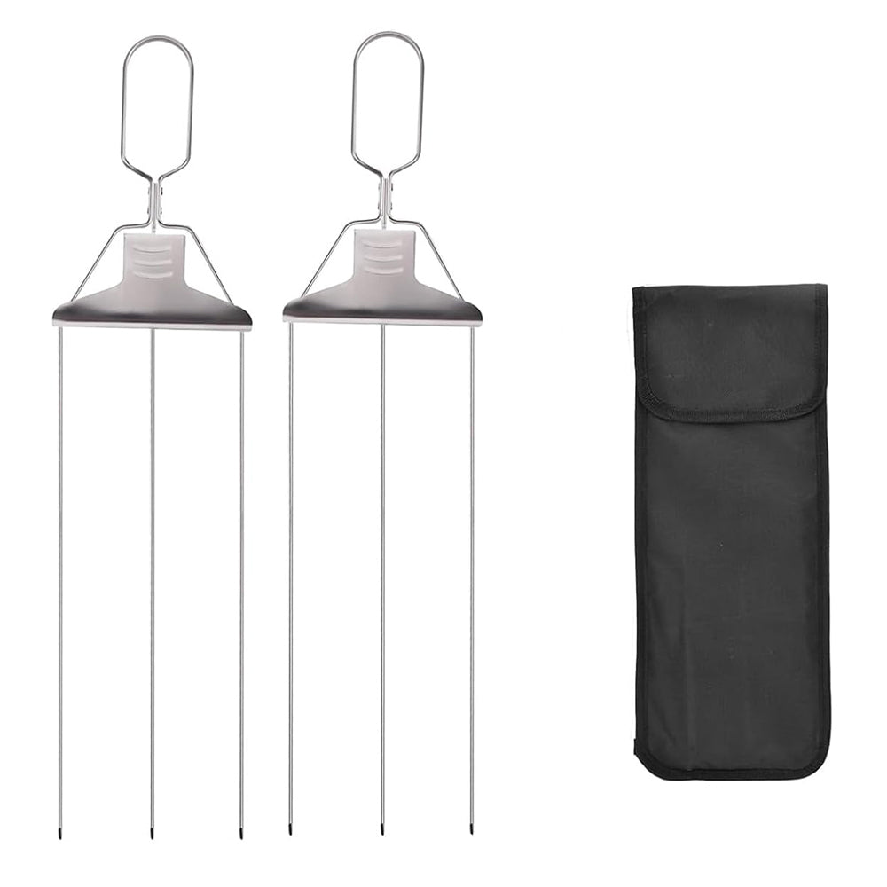 2Pcs 3-Prong Grill Skewer Stainless Steel Grilling Sticks BBQ Kebab Accessory