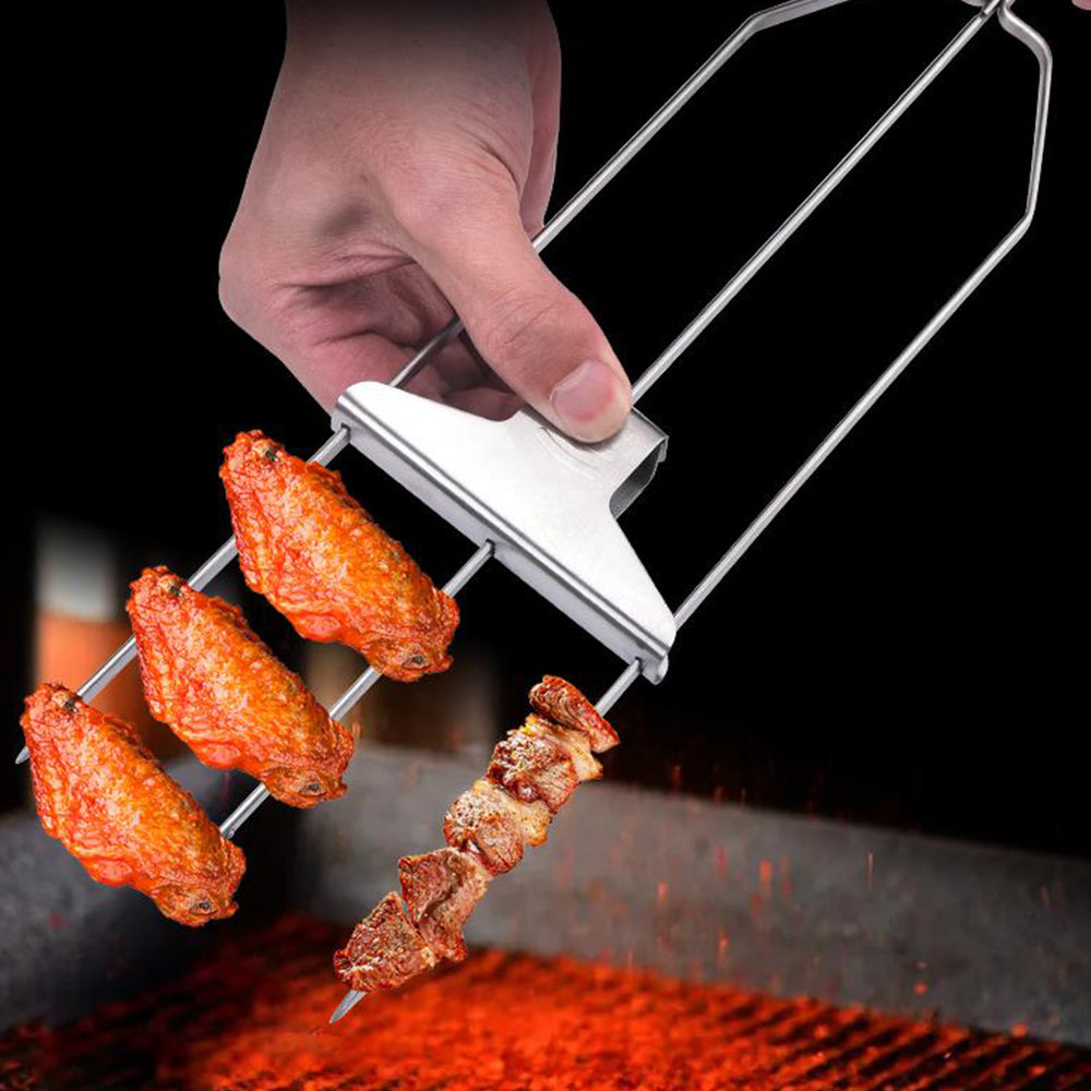 4Pcs 3-Prong Grill Skewer Stainless Steel Grilling Sticks BBQ Kebab Accessory
