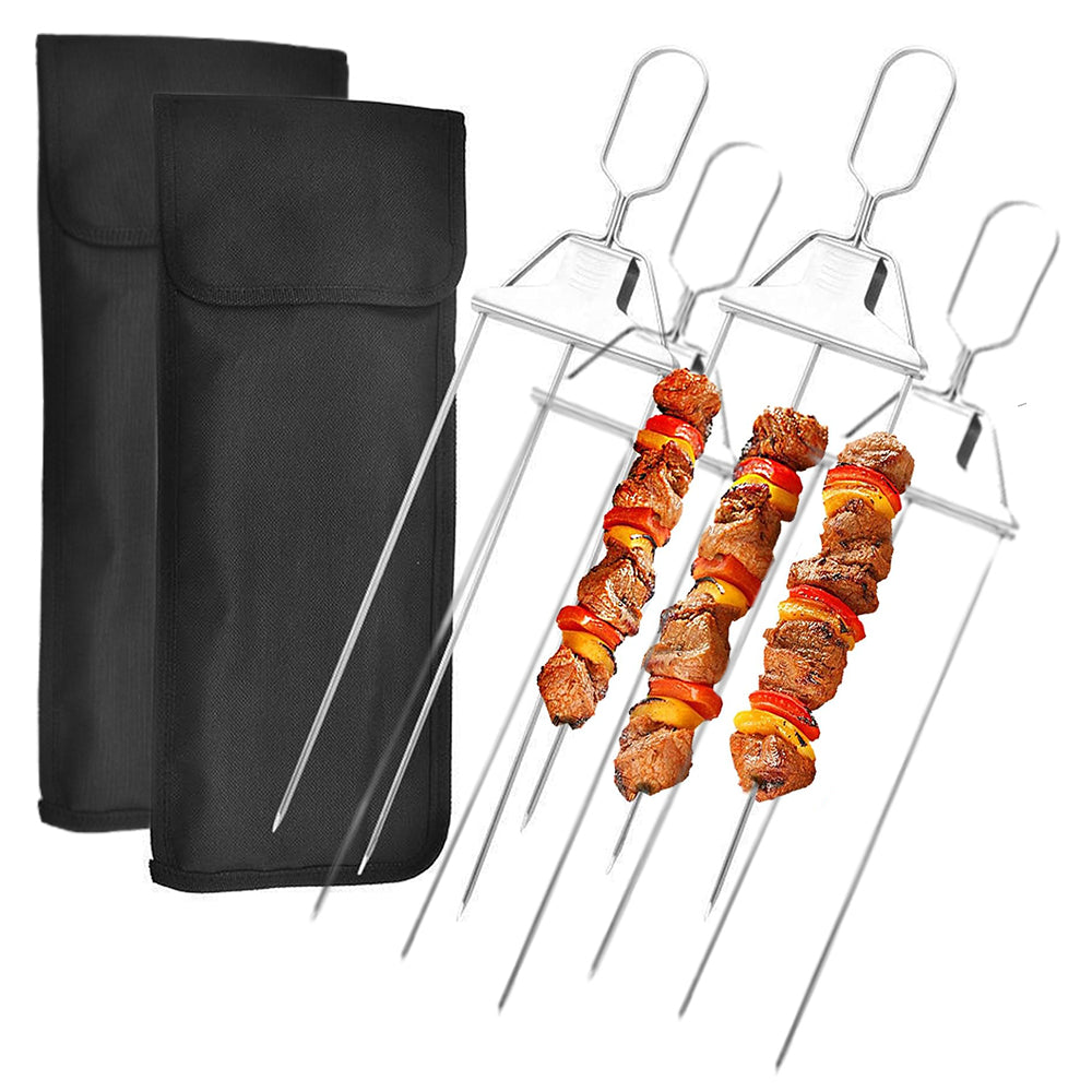 4Pcs 3-Prong Grill Skewer Stainless Steel Grilling Sticks BBQ Kebab Accessory
