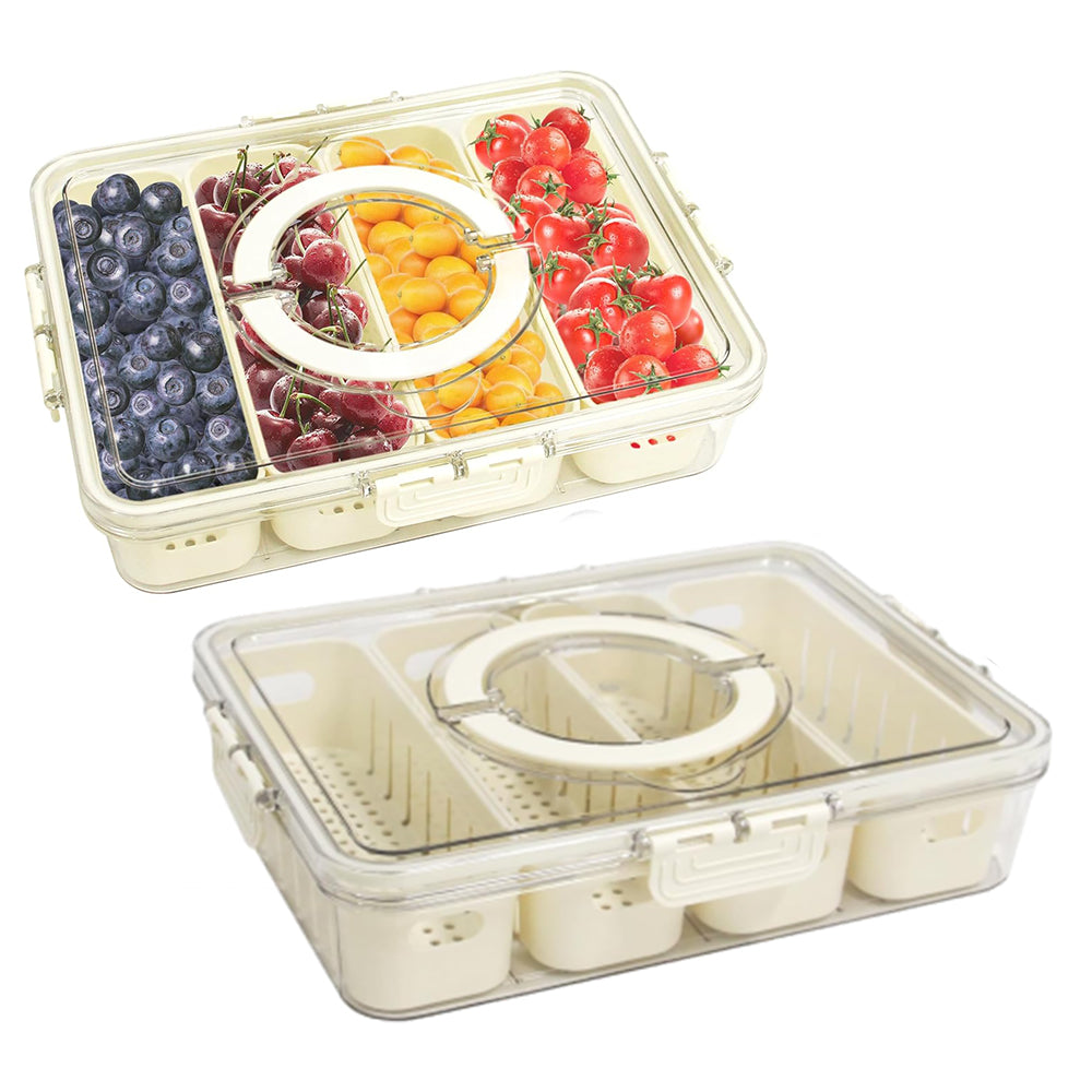 Divided Serving Tray with Lid and Handle 4 Compartments Snack Box Container
