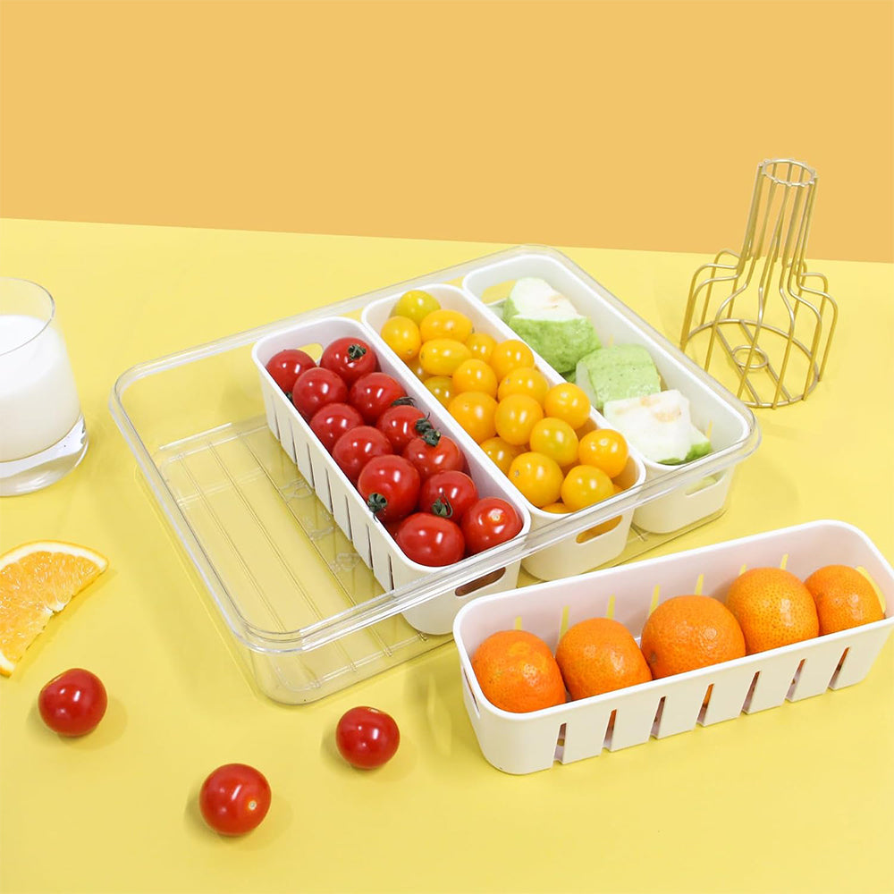 Divided Serving Tray with Lid and Handle 4 Compartments Snack Box Container