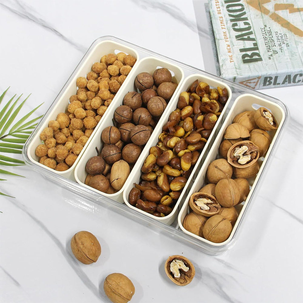 Divided Serving Tray with Lid and Handle 4 Compartments Snack Box Container