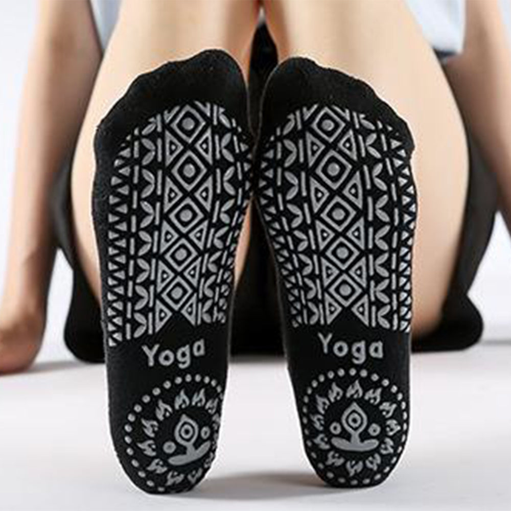 2 Pairs Women Cotton Yoga Socks Non Slip Straps Pilates Ballet Socks Black