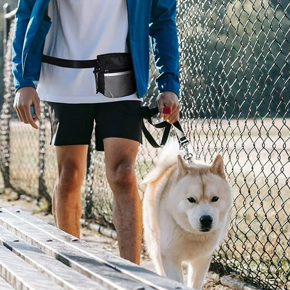 Outdoor Pet Treat Bag Drawstring Waist Bag Hands Free Pet Training Pouch - Black