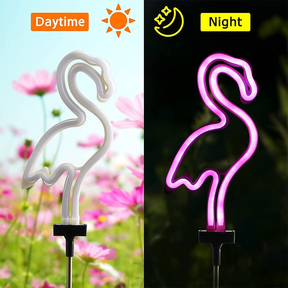 1Pc Solar Flamingo Neon Ground Light Patio Walkway Lamp Outdoor Garden Decor