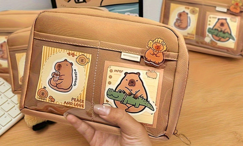 Cartoon Capybara Pencil Case Large Capacity Oxford Cloth Pen Bag