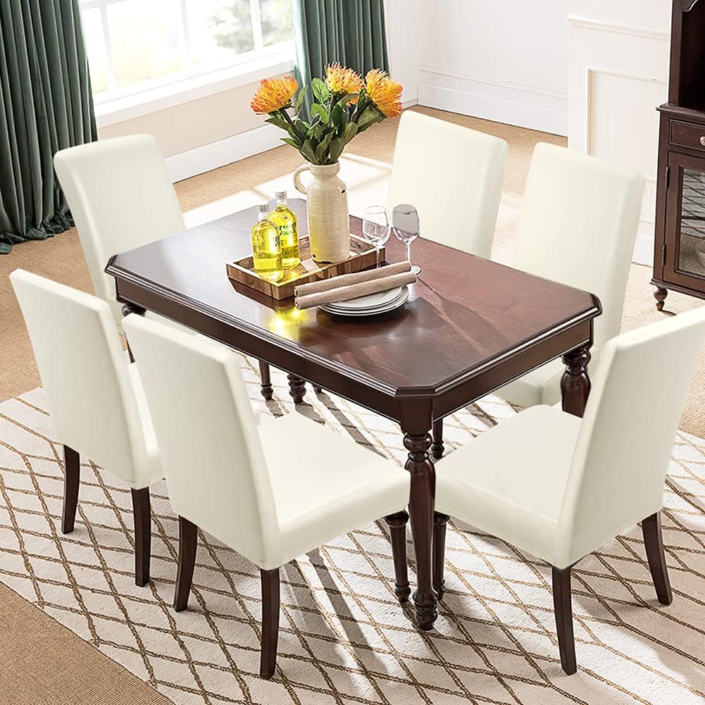 4X PU Leather Dining Chair Cover Waterproof Oilproof Chair Protector Beige