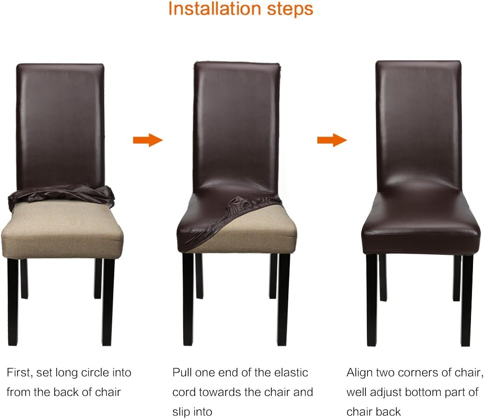 4X PU Leather Dining Chair Cover Waterproof Oilproof Chair Protector Brown