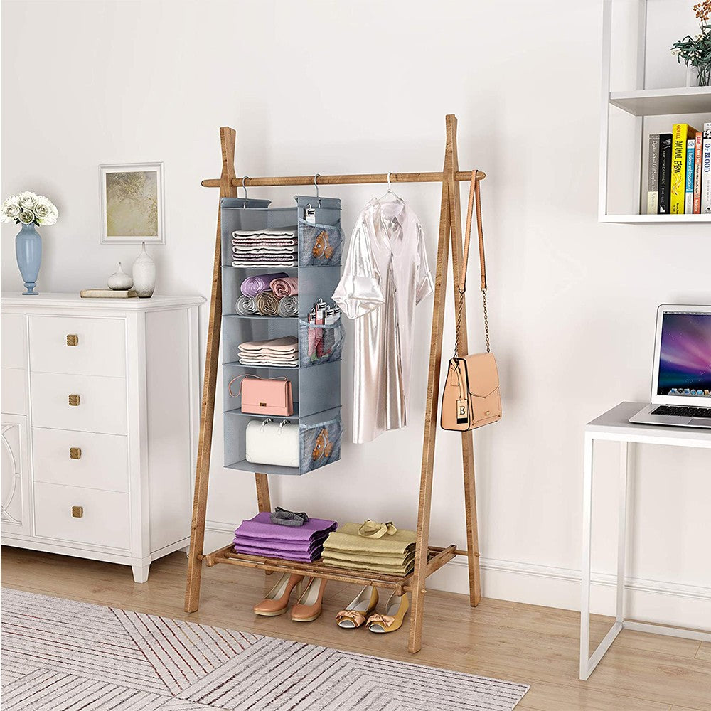 Foldable Wardrobe Hanging Storage Bag Clothes Shoes Hanger Organizer - Grey