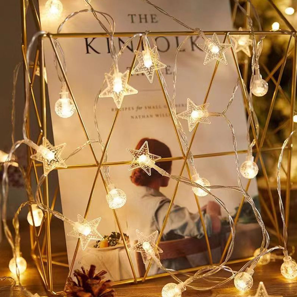 80 LEDs Star-Shaped Clear Fairy String Lights Star Clear Ball Warm Color