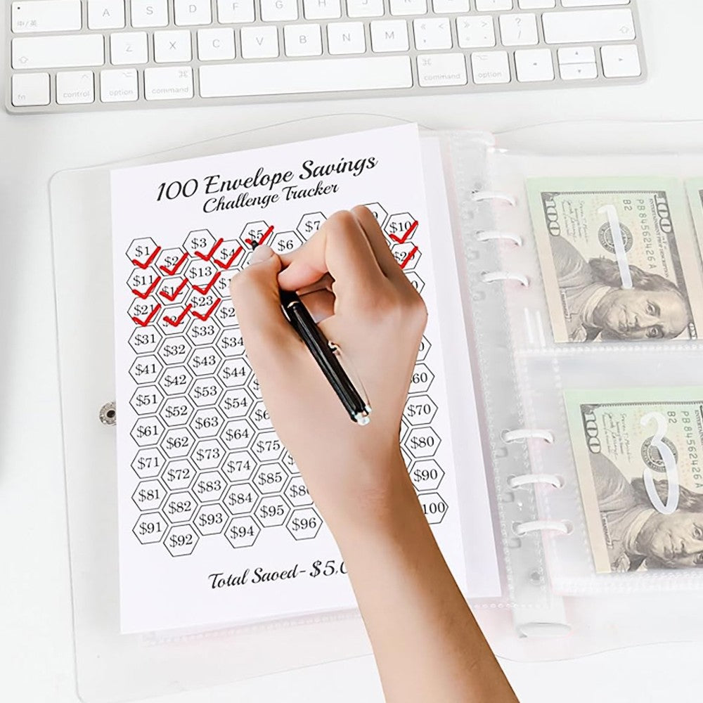 100 Envelopes Money Saving Challenge Binder Budget Planner Book - White