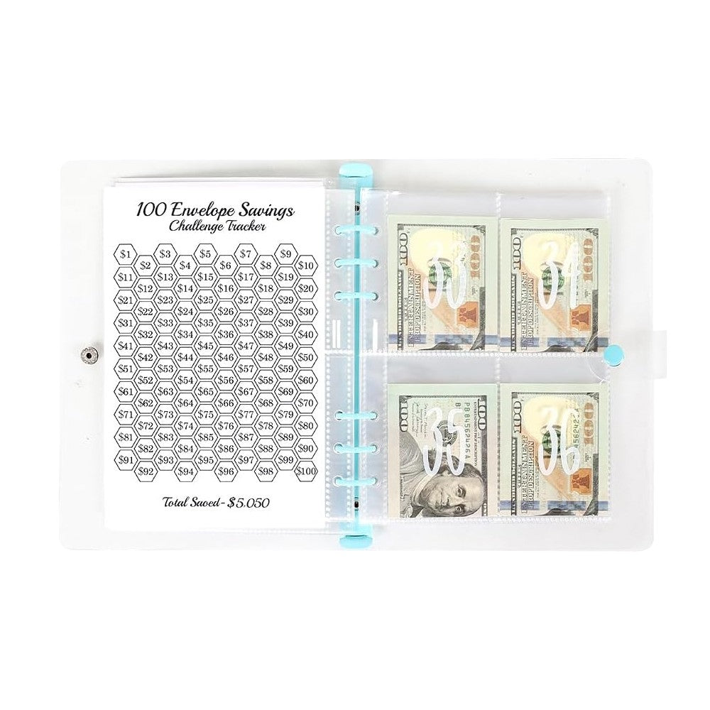 100 Envelopes Money Saving Challenge Binder Budget Planner Book - Blue