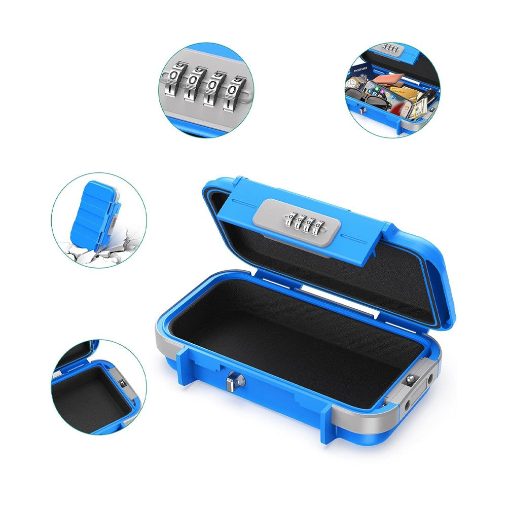 Portable Safe Box Anti-Theft Combination Lock Security Case with Chain - Blue