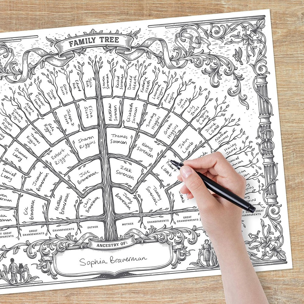 50x40cm Fillable Family Tree Chart Genealogy Poster Ancestry Chart - Style 1