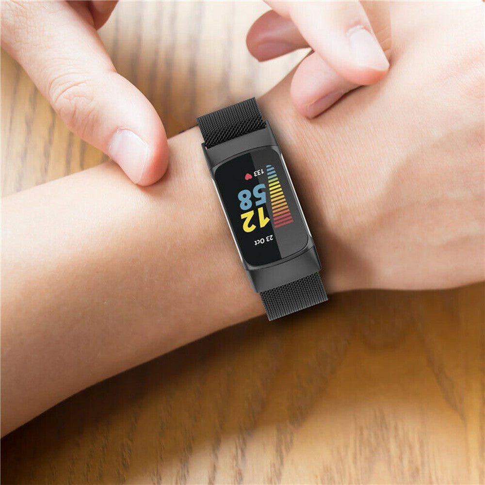 For Fitbit Charge 5 Stainless Steel Band Magnet Strap Replacement - Black - S