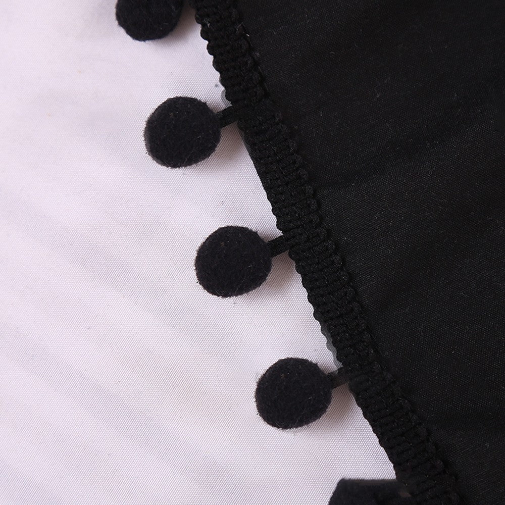 For King Bed Pompom Fringe Bed Skirt Elastic Bed Wrap Around Valance - Black