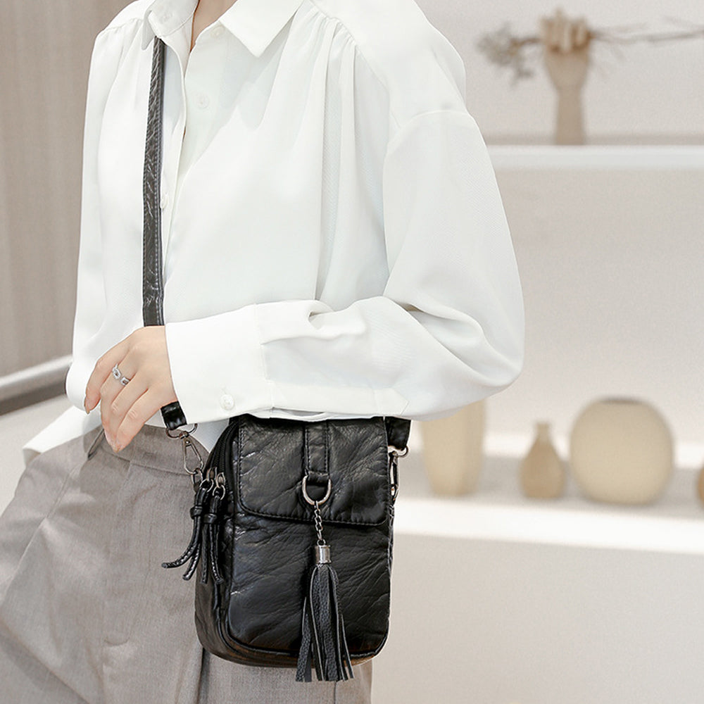 PU Leather Small Crossbody Bag Cell Phone Purse - Black