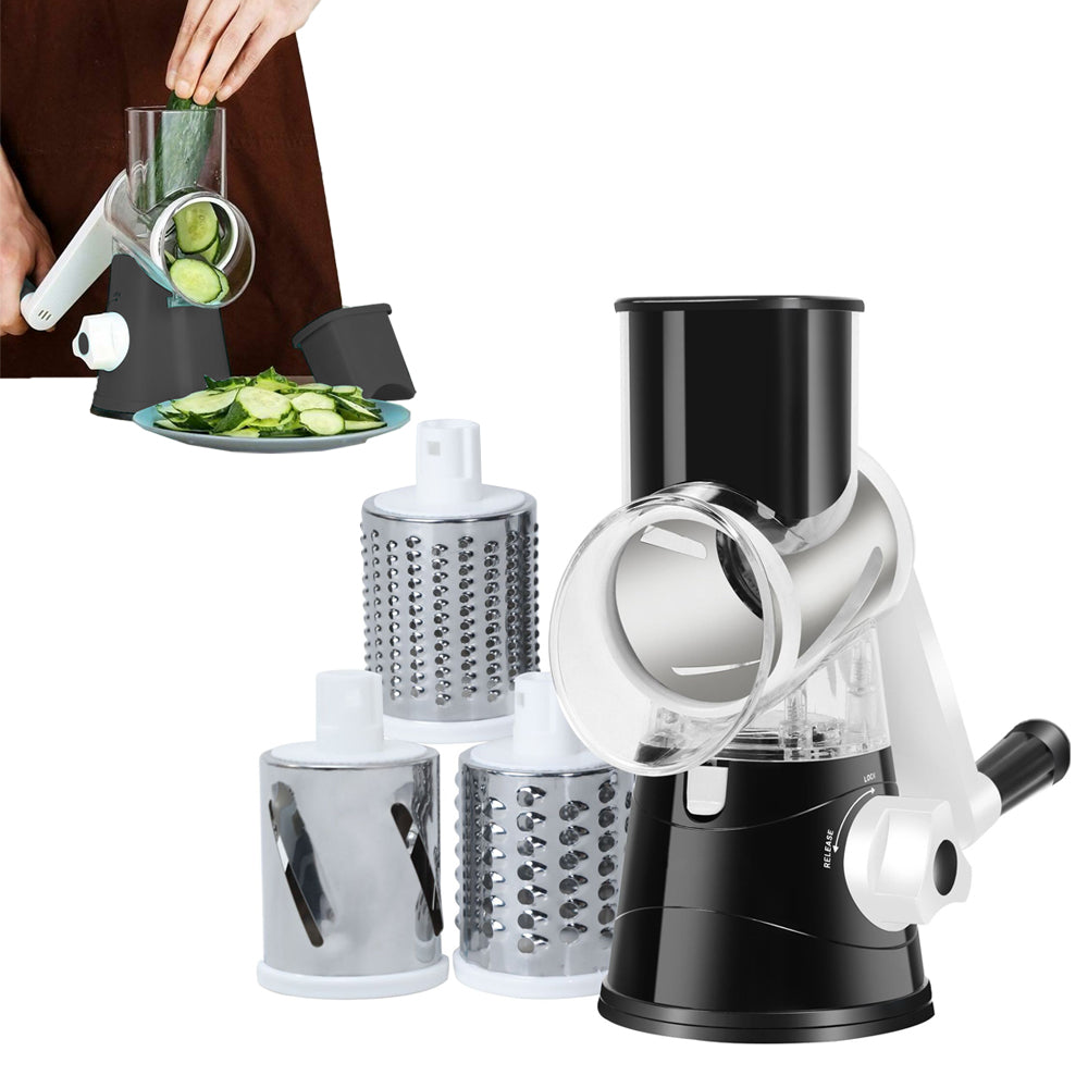 Kitchen Vegetable Food Manual Rotary Drum Grater Slicer Fruit Cutter - Black